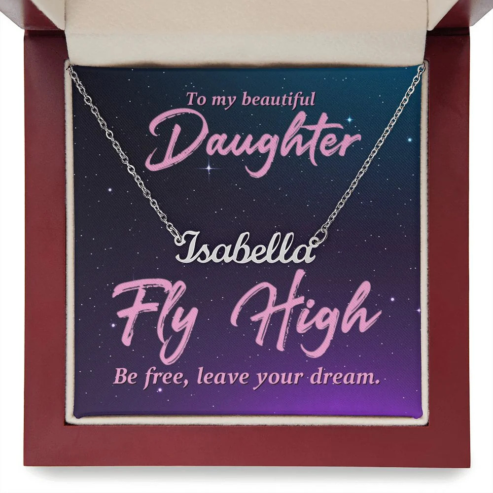 To My Daughter Fly High Personalized Name Necklace Stainless Steel Custom Name
